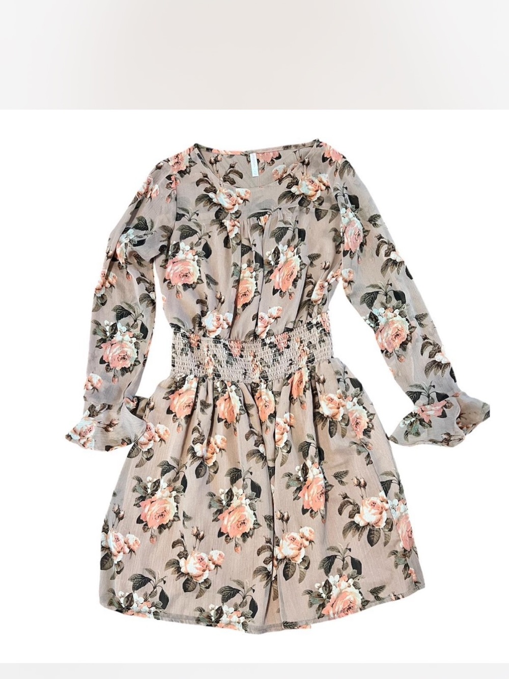 XHILARATION Peach Floral Smocked Waist Dress Sz S